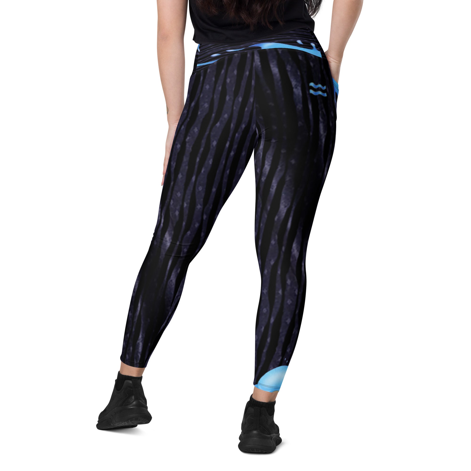 Gym Leggings with Pockets for Aquarius Girls. Zodiac Yoga Pants- Cosmic Aqua by WickedYo.